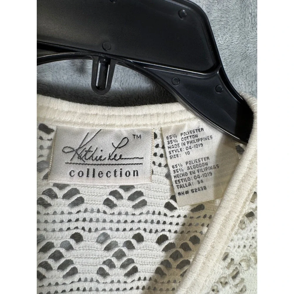 Kathie Lee Collection Cream Crochet Knit Short Sleeve Cardigan‎ Vintage Sz 10